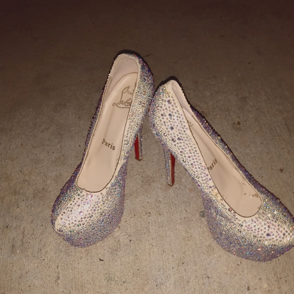 Rhinestone red bottom high heels